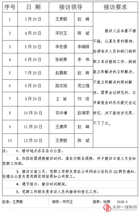 2016年领导接访日安排表